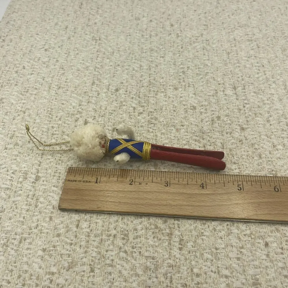 Vintage Clothes pin Nutcracker Christmas Ornament Red Blue White Gold
